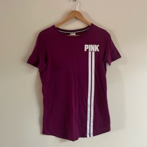 Victoria Secret Pink Tee Deep Purple with Two White Stripes Size Small